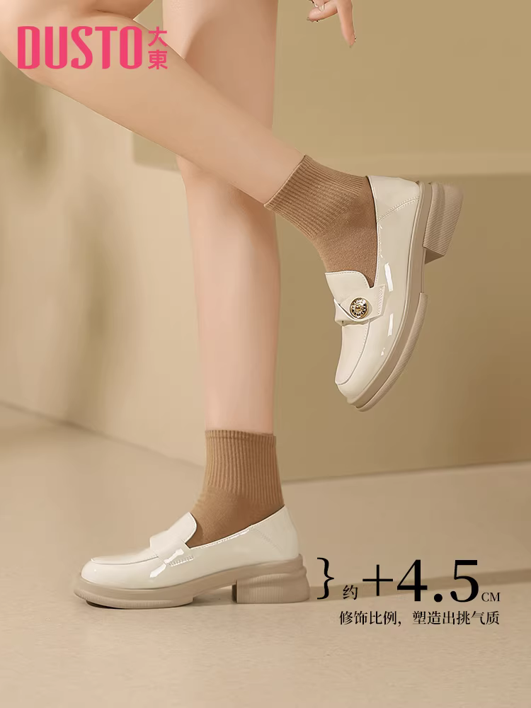 Giày lười da đen Dadong dành cho nữ 2025 kiểu mới mùa thu đế dày mũi tròn phong cách Anh giày da nhỏ giày da bóng giày đơn