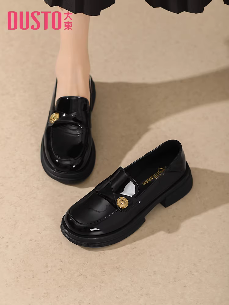 Giày lười đế dày Dadong dành cho nữ 2025, mẫu mới thu đông, màu đen, giày đơn gót dày, phong cách Anh, giày da nhỏ kiểu JK dành cho nữ