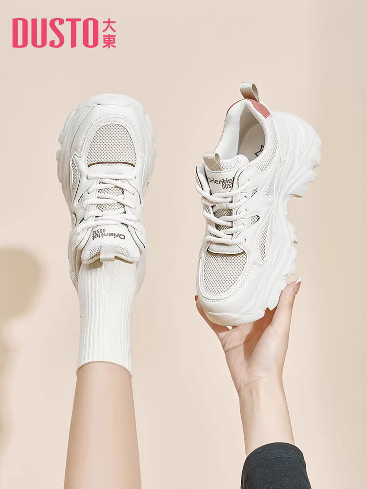 Giày thể thao nữ lưới thoáng khí kiểu dáng mới thu đông 2025, giúp chân trông nhỏ nhắn hơn, giày sneaker đế dày phong cách thường ngày dành cho nữ