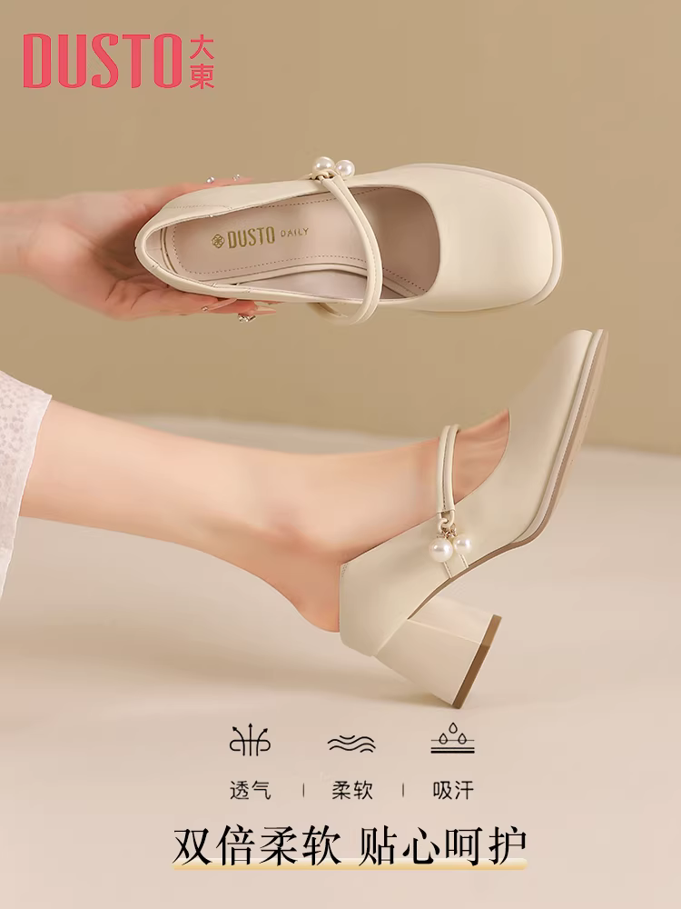 Giày Mary Jane đế thô màu đen Dadong dành cho nữ, mẫu mới thu đông 2025, giày cao gót kiểu Pháp phối chân váy, giày đơn giản thanh lịch.