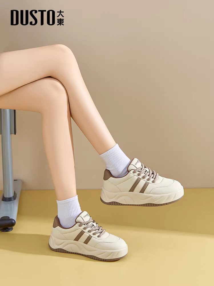 Giày thể thao đế dày Dadong dành cho nữ, giày thu đông mới 2025, giày trắng tăng chiều cao cho nữ, giày lười, giày thể thao.