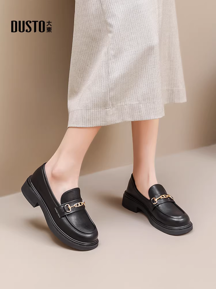 Giày lười đế dày màu đen Dadong dành cho nữ 2025 mới thu đông đa năng phong cách Anh Quốc JK giày da nhỏ đế mềm đi làm giày nữ