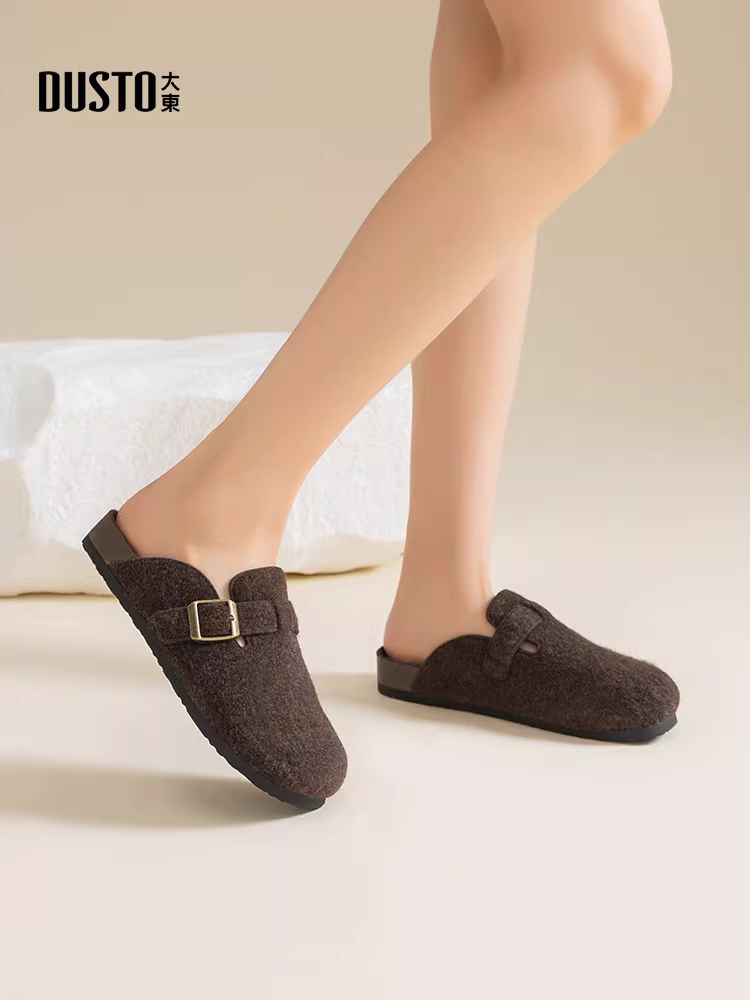 Giày nữ Dadong kiểu Birkenstock retro mùa hè 2025 đế dày lót lông mềm kiểu lười đi êm chân