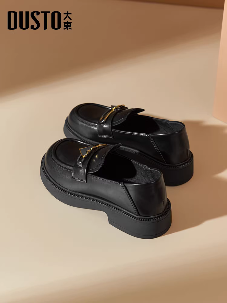 Giày lười đế dày kiểu Anh của Dadong dành cho nữ, thích hợp cho mùa thu đông, kết hợp với váy dài, giày đi làm đế mềm, thoải mái màu đen.