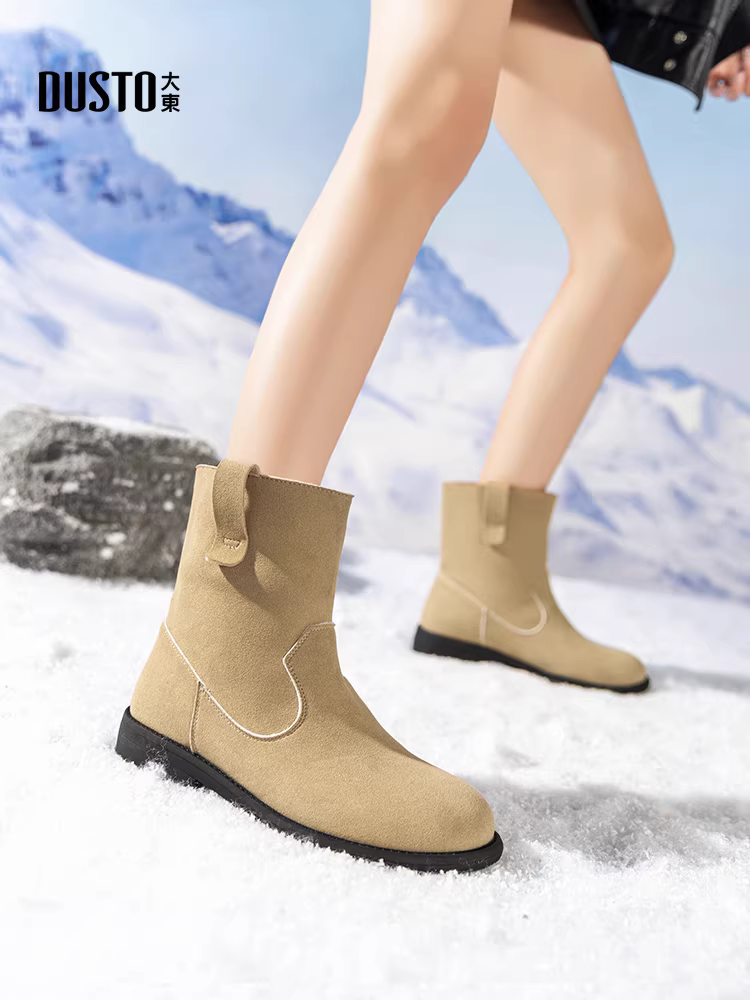 Giày bốt ngắn da lộn Dadong dành cho nữ 2025, mẫu mới thu đông, kiểu cao bồi miền Tây, kiểu dáng ôm sát, kiểu Martin, kiểu bốt cổ ngắn