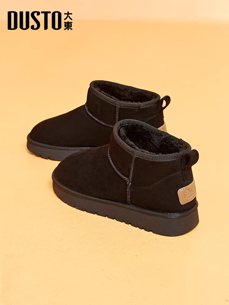 Giày bốt đi tuyết lót lông Dadong dành cho nữ, kiểu mới mùa đông 2025, giày lót lông cừu, màu đen, ấm áp, chống trơn trượt, giày cotton đi ngoài trời.