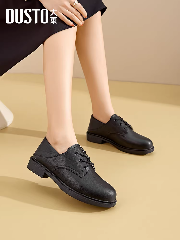 Giày da kiểu Anh buộc dây Dadong dành cho nữ, mẫu mới thu đông 2025, đế dày, kiểu lười đa năng, cổ sâu, giày đơn.