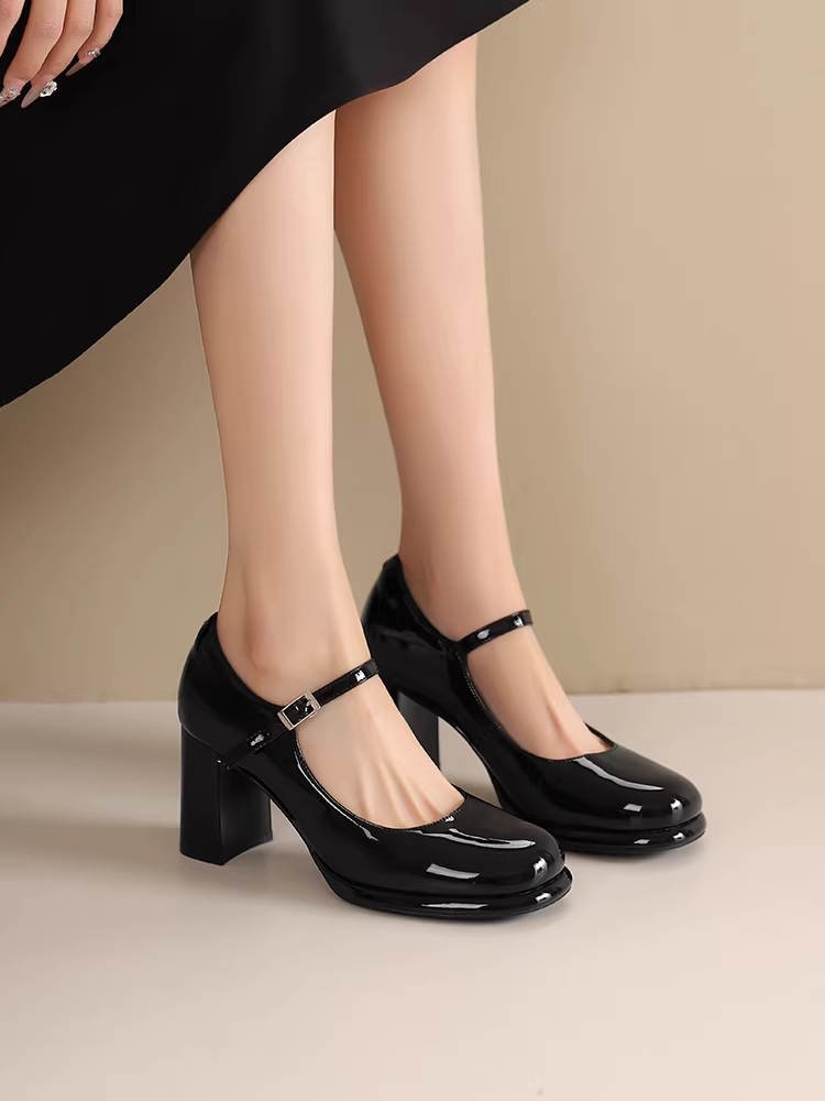 Giày cao gót đế thô Dadong dành cho nữ, mẫu mới thu 2025, kiểu Pháp, giày Mary Jane, phối cùng chân váy