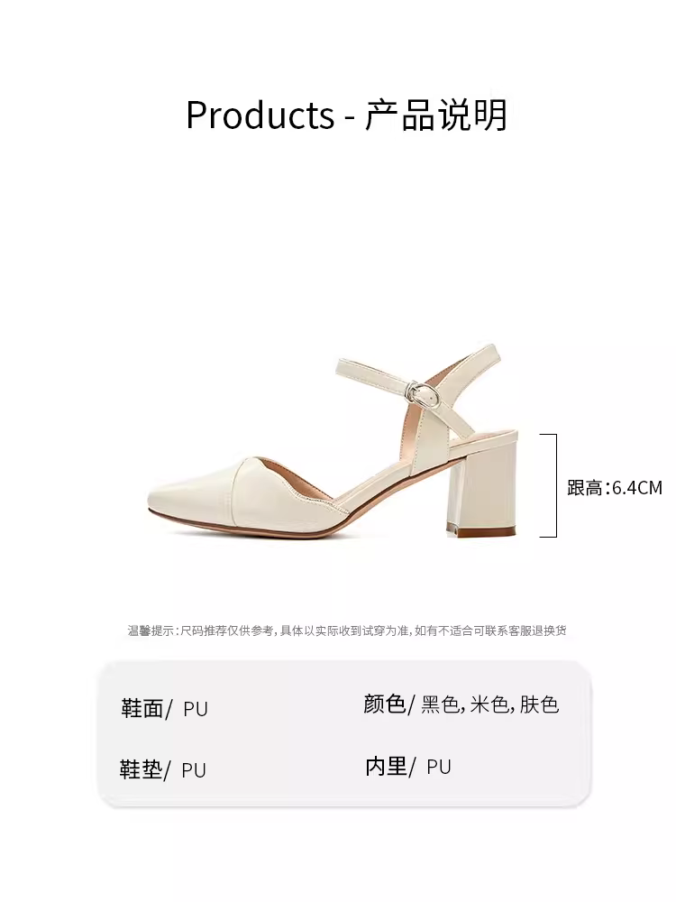 Giày sandal cao gót đế thô Dadong dành cho nữ, mẫu mới hè 2025, kiểu Pháp, mũi nhọn, gót cao, giày nữ