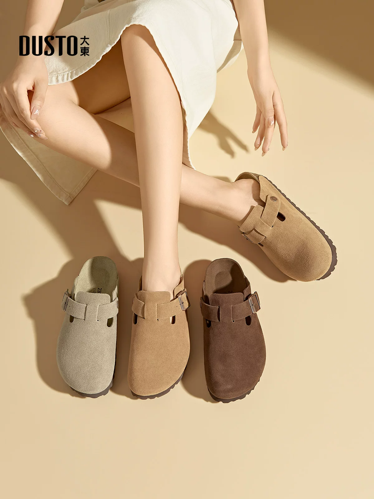Giày dép nữ kiểu Birkenstock Dadong, kiểu nửa dép, mùa thu, đi ngoài trời, mẫu mới thu đông 2025, kiểu lười, đế dày, đế mềm, mũi kín.