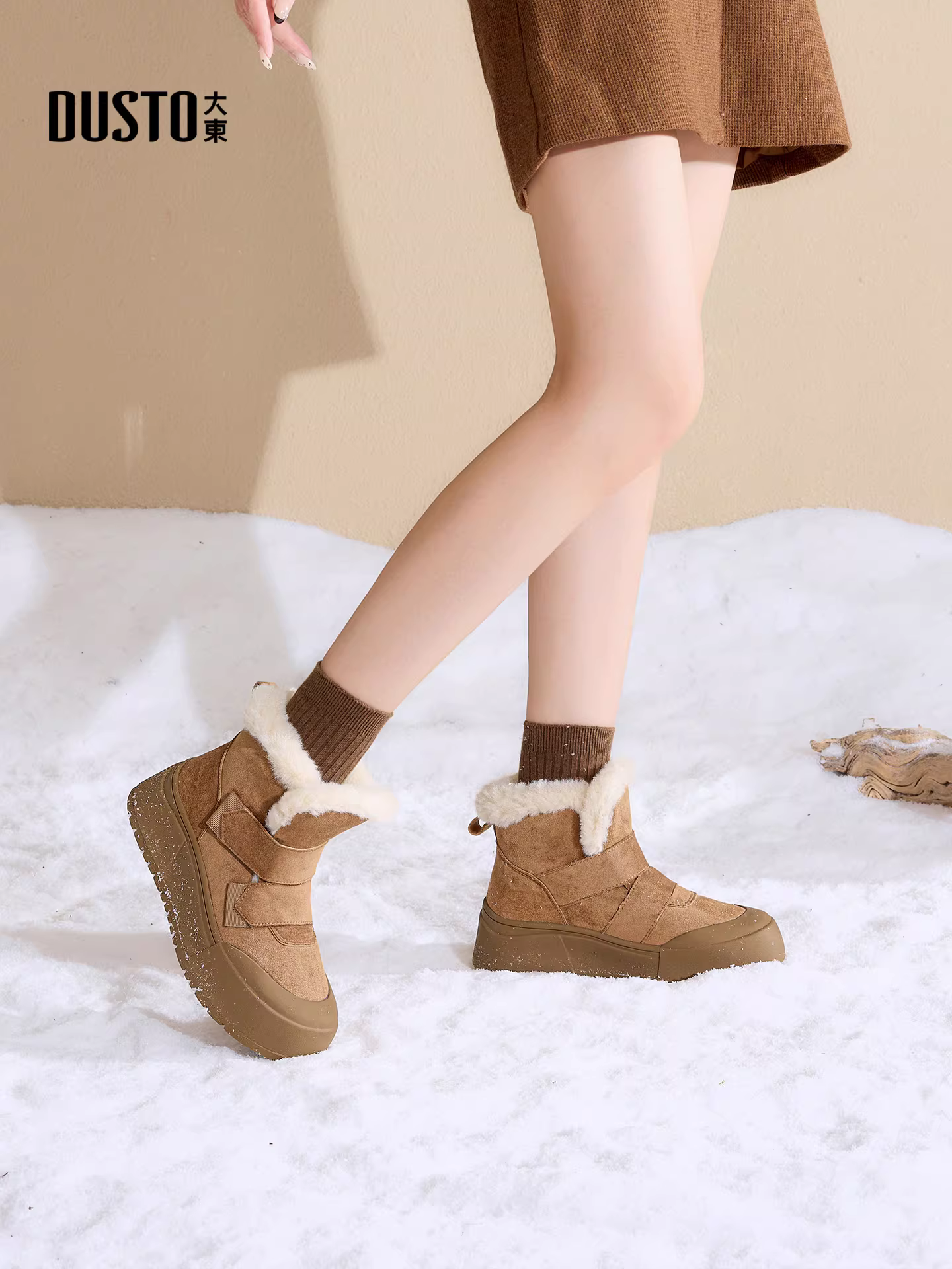 Giày bốt nữ đế dày mùa đông 2025 mới, lót lông cừu giữ ấm, giày bông ấm áp, giày lười, giày bông lông thú