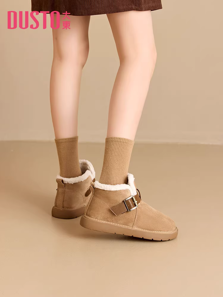 Giày bốt tuyết ngoài trời Dadong dành cho nữ 2025, mẫu mới phổ biến, giày bốt ngắn mùa đông có lớp lót lông cừu giữ ấm, giày bông Đông Bắc, giày kiểu Birkenstock
