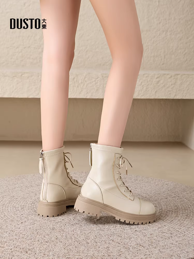Giày nữ Dadong mùa thu đông, kiểu boots Martin đen, kiểu mới 2025, boots nữ có lót lông, phong cách Anh, đế dày, boots ngắn
