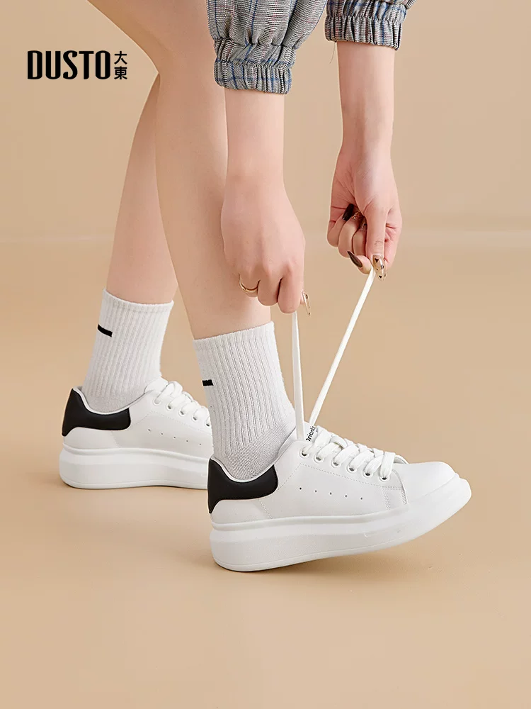 Giày thể thao đế dày màu trắng Dadong dành cho nữ, mẫu mới thu đông 2025, giày nữ đa năng, giày thể thao, giày ván.