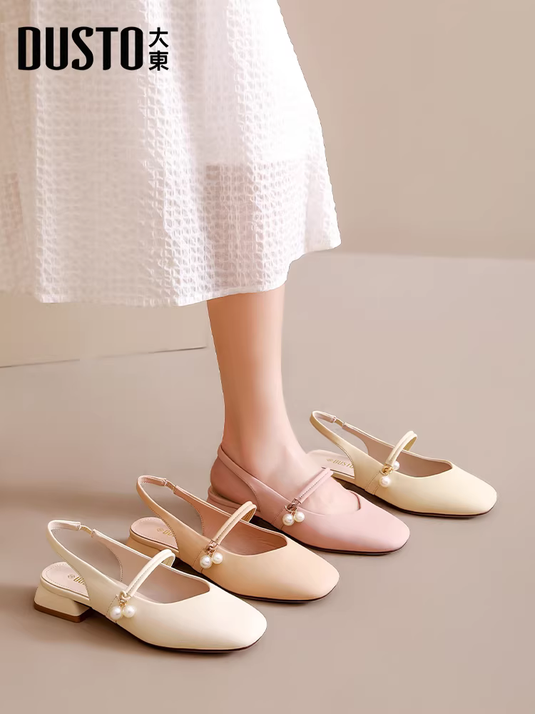 Giày sandal nữ mùa hè Dadong phối chân váy, kiểu mới 2025, giày đế xuồng gót trung, mũi kín, giày nữ Mary Jane ngọt ngào.