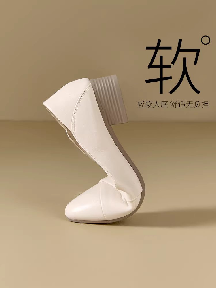 Giày công sở nữ, kiểu thu đông 2025 mới, gót dày, đế mềm, thoải mái, giày lười đen, giày đi làm.