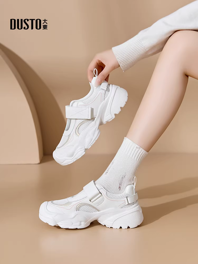 Giày thể thao đế dày cho nữ, mẫu mới thu đông 2025, giày thể thao lưới thoáng khí, giày thể thao màu trắng, giày Mary Jane cho nữ.