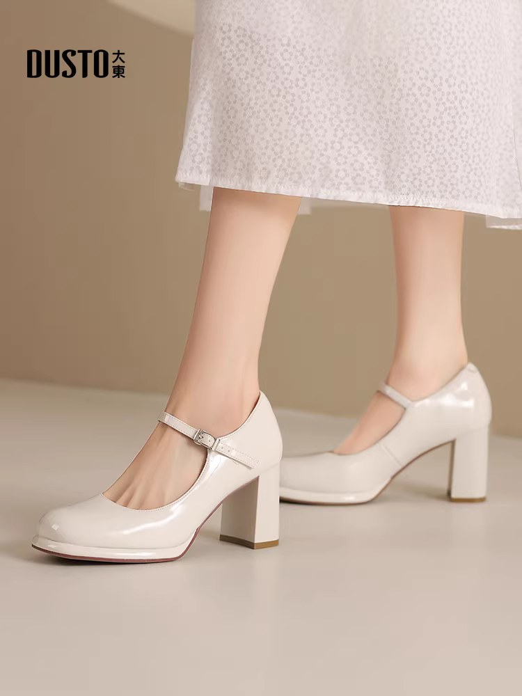 Giày cao gót đế thô Dadong dành cho nữ, mẫu mới thu 2025, kiểu Pháp, giày Mary Jane, phối cùng chân váy