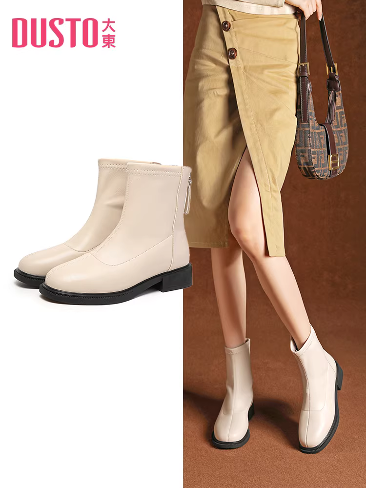 Giày bốt nữ Dadong Slim 2025 kiểu mới, giày nữ mùa thu đông, bốt ngắn màu đen, bốt Chelsea Martin nữ thời thượng