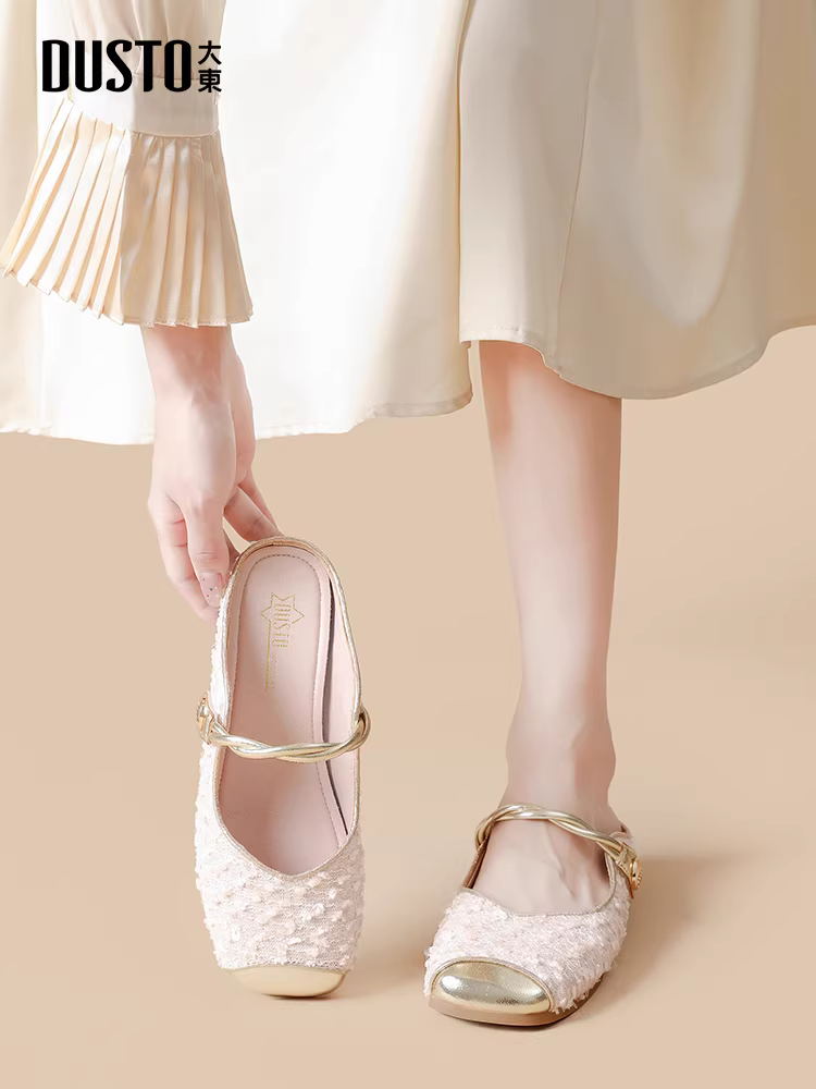 Dép kín mũi kiểu Pháp Dadong dành cho nữ, mẫu mới mùa hè 2025, kiểu xỏ ngón nửa dép, hoàn hảo để phối với đầm và dép.