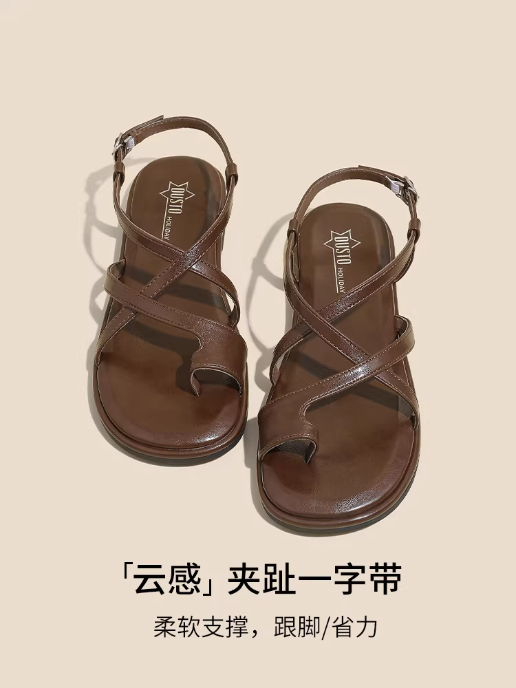 Dép nữ mới của Dadong năm 2025, dép xăng đan đế bằng kiểu La Mã mùa hè, rất dễ phối đồ.