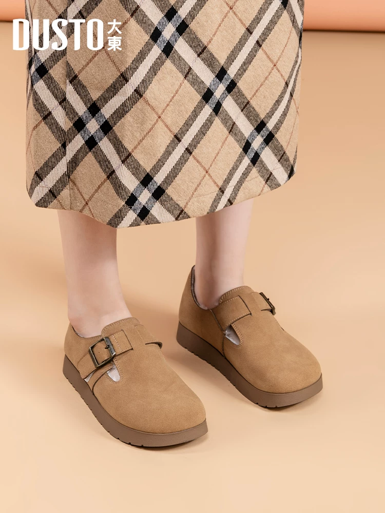 Giày Birkenstock lót lông Dadong dành cho nữ 2025 giày mùa đông mới giày lông thú giày lười giữ ấm giày cotton đế mềm giày đơn