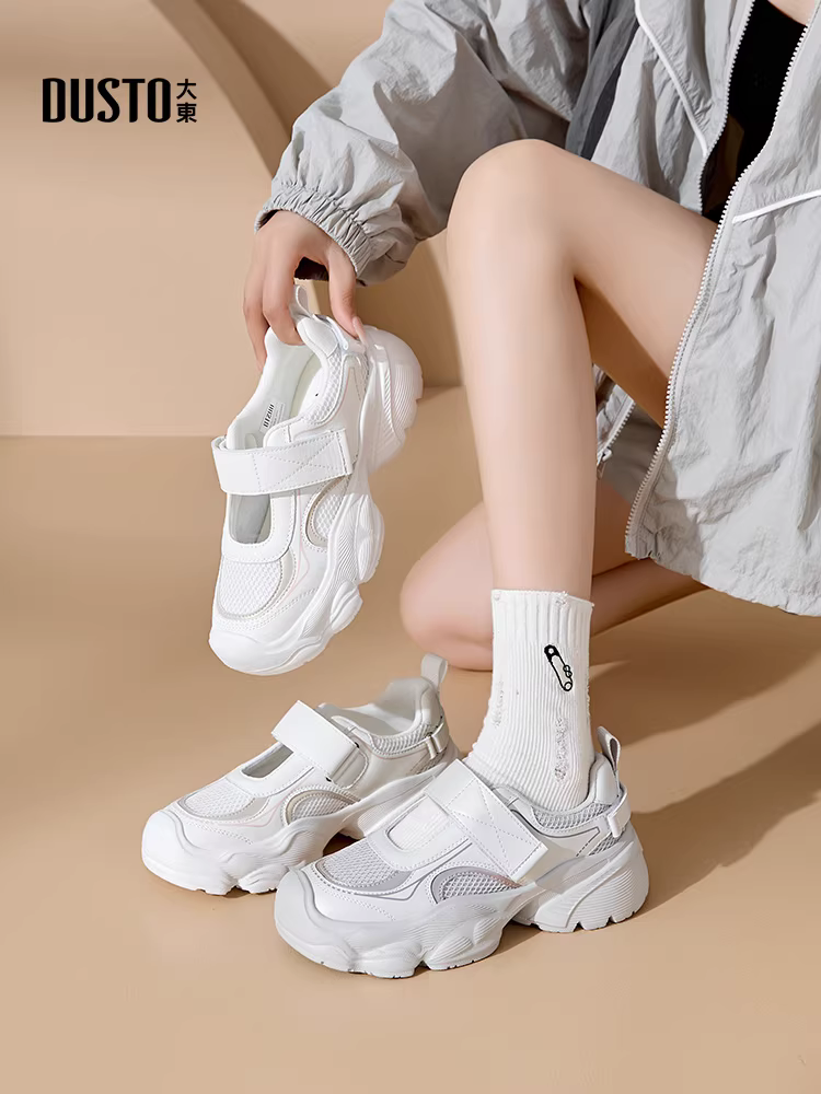 Giày thể thao đế dày cho nữ, mẫu mới thu đông 2025, giày thể thao lưới thoáng khí, giày thể thao màu trắng, giày Mary Jane cho nữ.