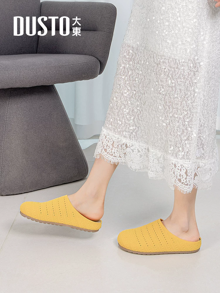 Dép nửa đế có mũi giày dệt Dadong dành cho nữ, mẫu mới hè 2025, thoáng khí, kiểu retro, kiểu Birkenstock, dễ mang.