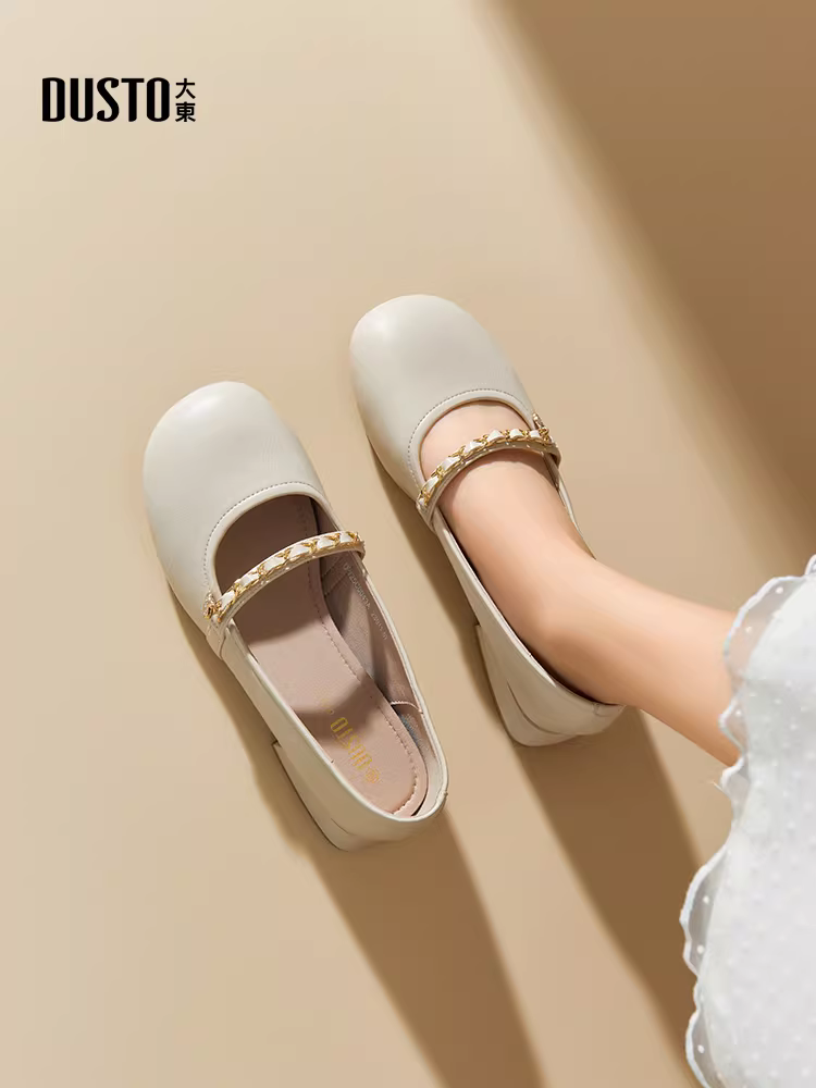 Giày nữ kiểu Pháp Dadong 2025 giày nữ mùa thu mới giày nữ đế thấp đa năng mũi tròn kiểu Mary Jane giày da nhỏ giày dạ hội