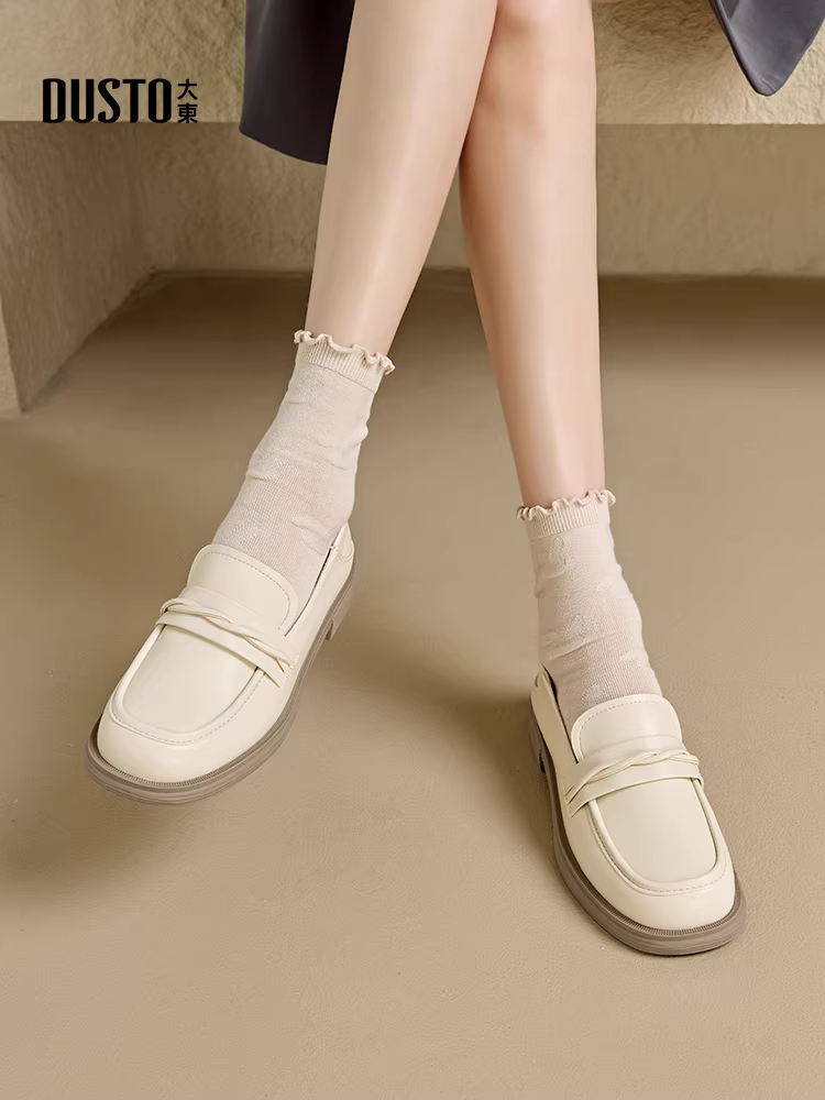 Giày Loafer Nữ Dadong 2025 Mẫu Mới Thu Đông Màu Trắng, Kiểu Học Sinh, Giày Da Mềm Đế Bệt, Mũi Tròn, Giày Đơn Cho Nữ