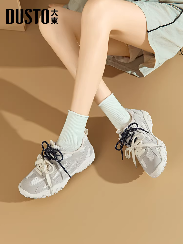 Giày nữ Dadong Dexun 2025 mẫu mới thu đông màu bạc kiểu ballet giày thể thao giày thường đế dày giày bố