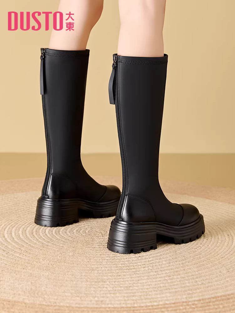 Giày bốt đế dày Dadong dành cho nữ 2025, mẫu mới phổ biến mùa thu đông, bốt ngắn dành cho nữ nhỏ nhắn, bốt dài thẳng, bốt đen.