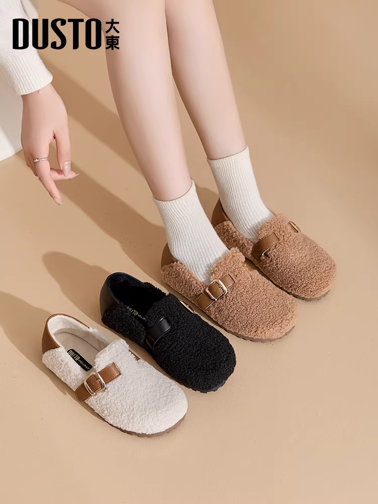 Giày lười nữ mùa đông 2025 kiểu mới, giày bệt cotton kiểu Birkenstock có lớp lót lông mềm