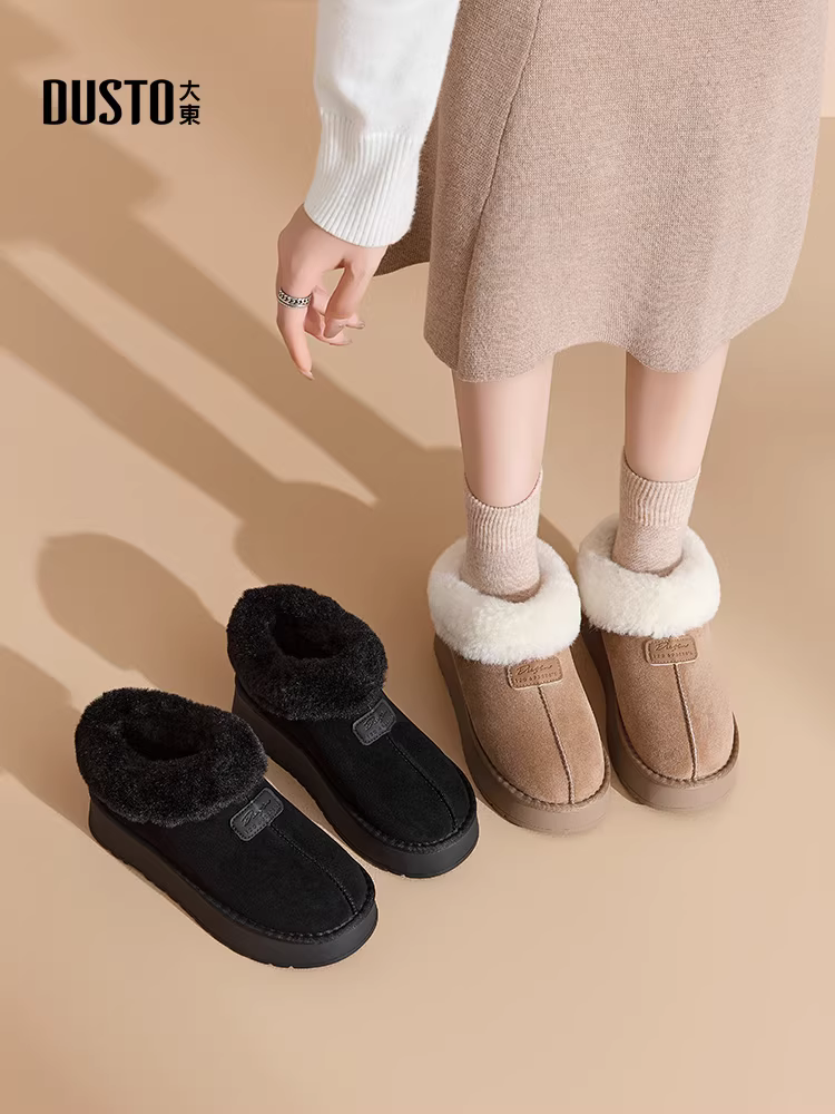 Giày bốt nữ đế dày mùa đông 2025 kiểu mới, giày lười ngoài trời, giày lông mềm mại có lớp lót lông thú và giày cotton dày dặn dành cho nữ