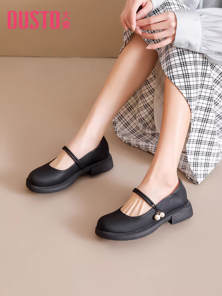 Giày nữ kiểu Pháp Dadong 2025 mới thu, gót thấp, đế mềm, kiểu Mary Jane, mũi tròn, giày lười, giày da nhỏ