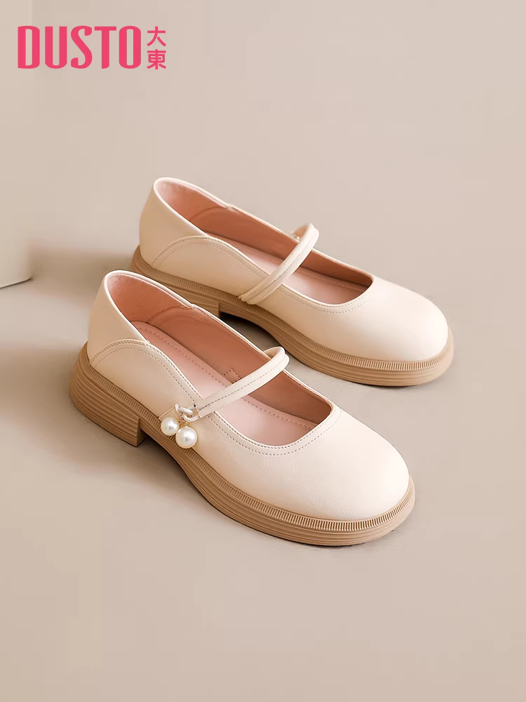 Giày nữ kiểu Pháp Dadong 2025 mới thu, gót thấp, đế mềm, kiểu Mary Jane, mũi tròn, giày lười, giày da nhỏ