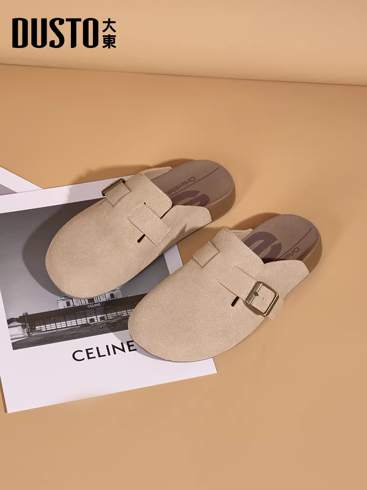 Giày Birkenstock đế dày Dadong dành cho nữ, mẫu giày mới phổ biến mùa thu 2025, dép Birkenstock nửa đế, dép kín mũi đi ngoài trời.