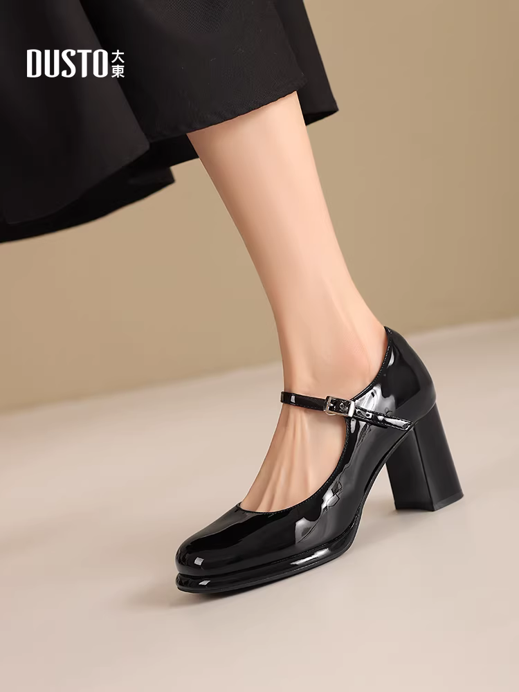 Giày cao gót đế thô Dadong dành cho nữ, mẫu mới thu 2025, kiểu Pháp, giày Mary Jane, phối cùng chân váy