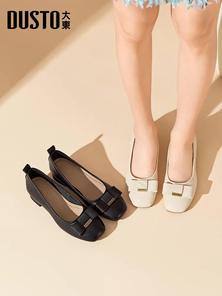 Giày bệt kiểu Pháp Dadong dành cho nữ, mẫu mới thu đông 2025, giày lười phối chân váy, gót dày, đế mềm, giày đi làm nữ.