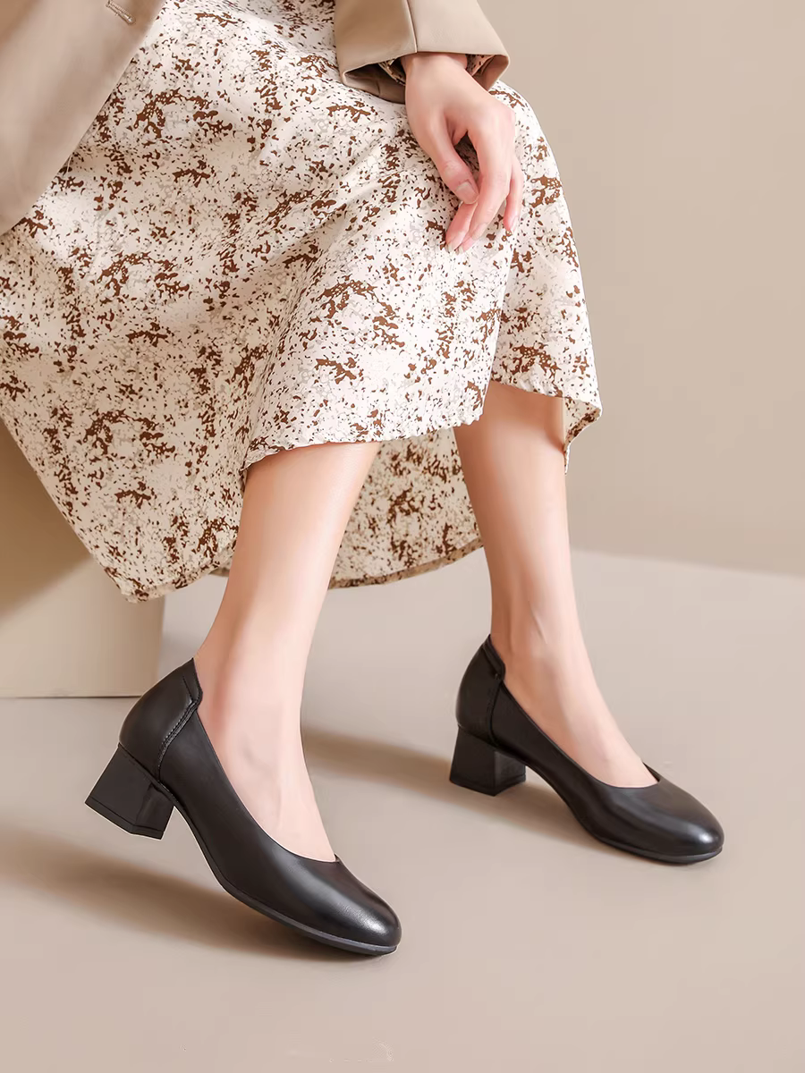 Giày cao gót đế thô Dadong dành cho nữ, mẫu mới thu đông 2025, màu đen, kiểu lười, đi làm, bền, êm, đế mềm.