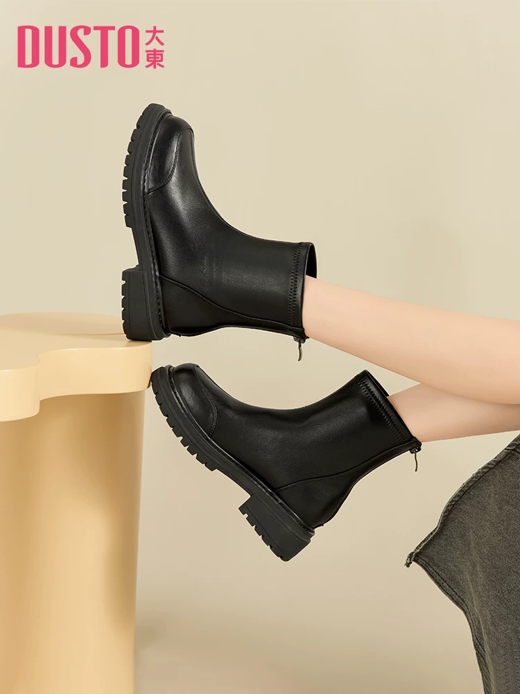 Giày Chelsea đế dày Dadong dành cho nữ 2025, mẫu mới thu đông, giày nữ dáng ôm, giày ngắn nữ màu đen đang thịnh hành năm nay