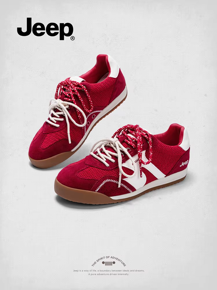 Giày tập nữ Jeep 2025 thu đông mới, đa năng, thể thao, thời trang, màu đỏ cổ điển, nhẹ, đế mềm