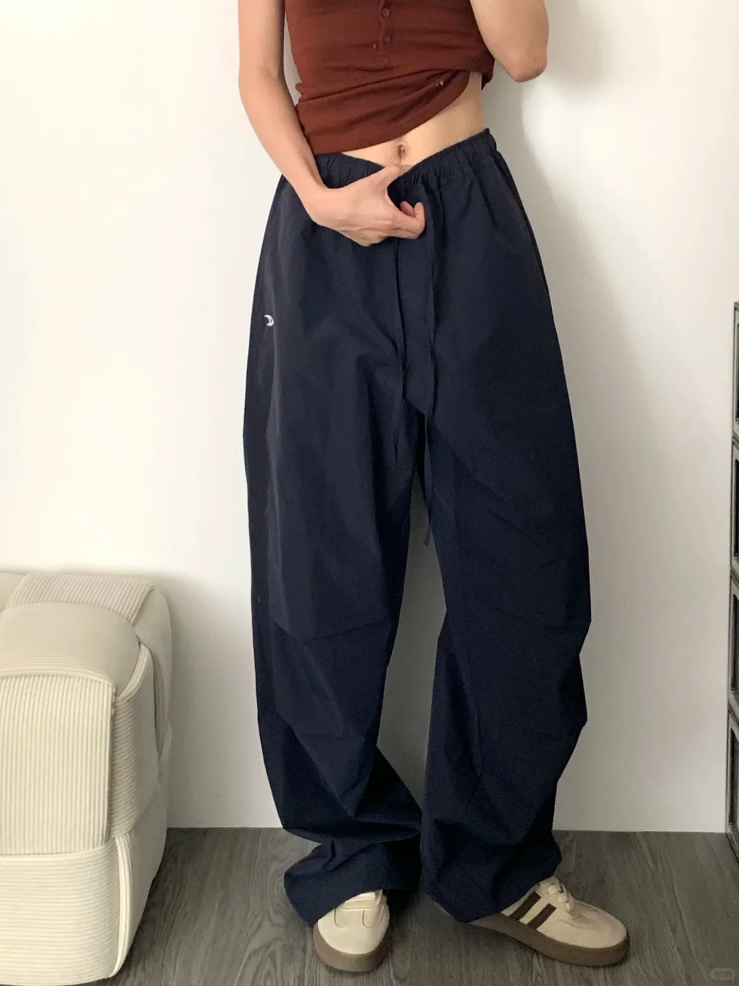 Quần ống rộng kiểu Mỹ dành cho nữ, cỡ lớn mùa hè, mặc đầu thu, lưng cao, dáng rộng, giảm béo, nhanh khô, quần thể thao thông thường