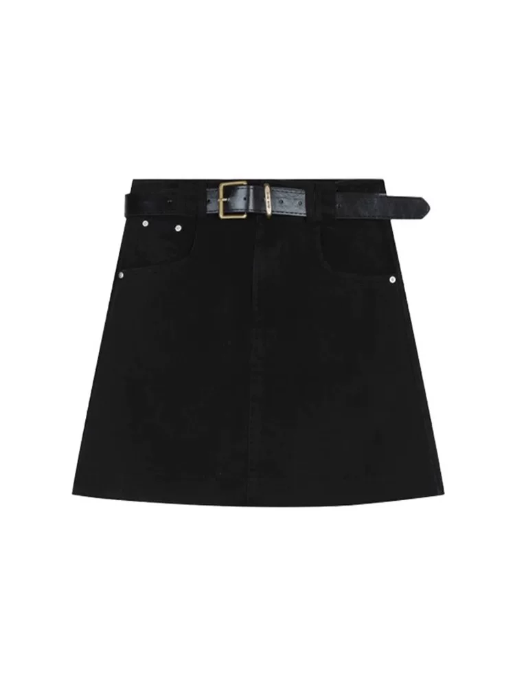 Váy chữ A màu kaki dành cho nữ, size lớn mùa hè, lưng cao, thon gọn, váy ngắn chống lộ, váy nửa thân hình quả lê.