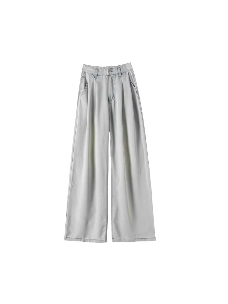 Quần jeans lụa đá mùa hè 2025 dành cho nữ, size lớn, cạp cao, dáng rộng, chất liệu Tencel, tôn dáng, quần ống rộng dài chấm đất