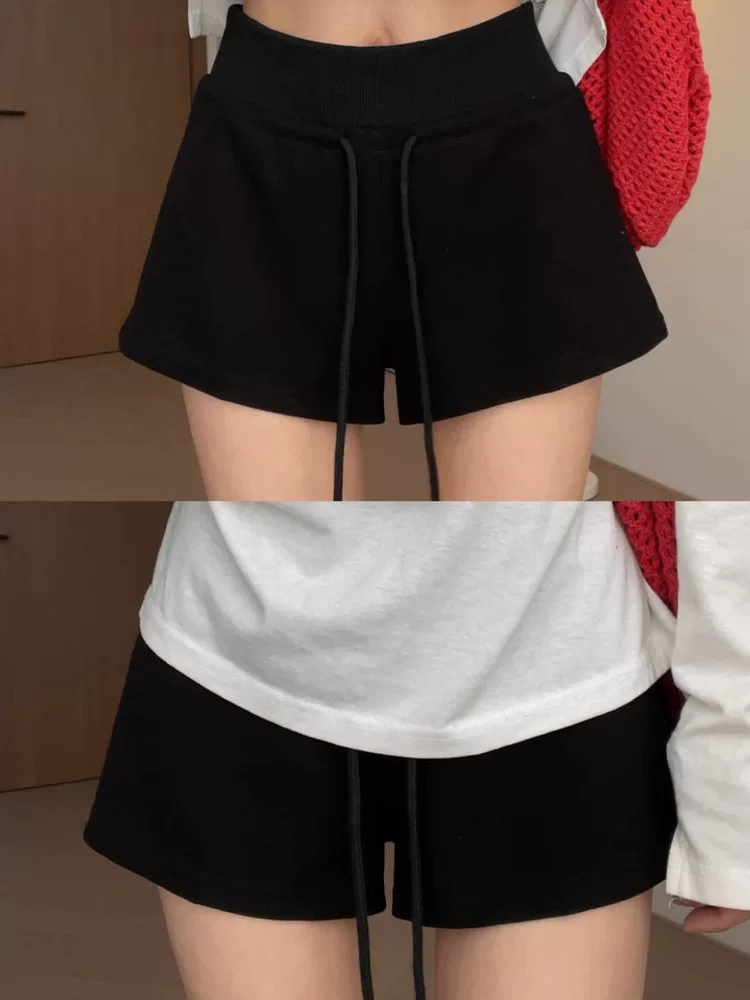 Quần short thể thao màu trắng dành cho nữ, cỡ lớn mùa hè, cạp cao, che hông, giảm béo, quần chữ A nóng bỏng dành cho cô gái nóng bỏng, quần thể thao ôm sát mông.