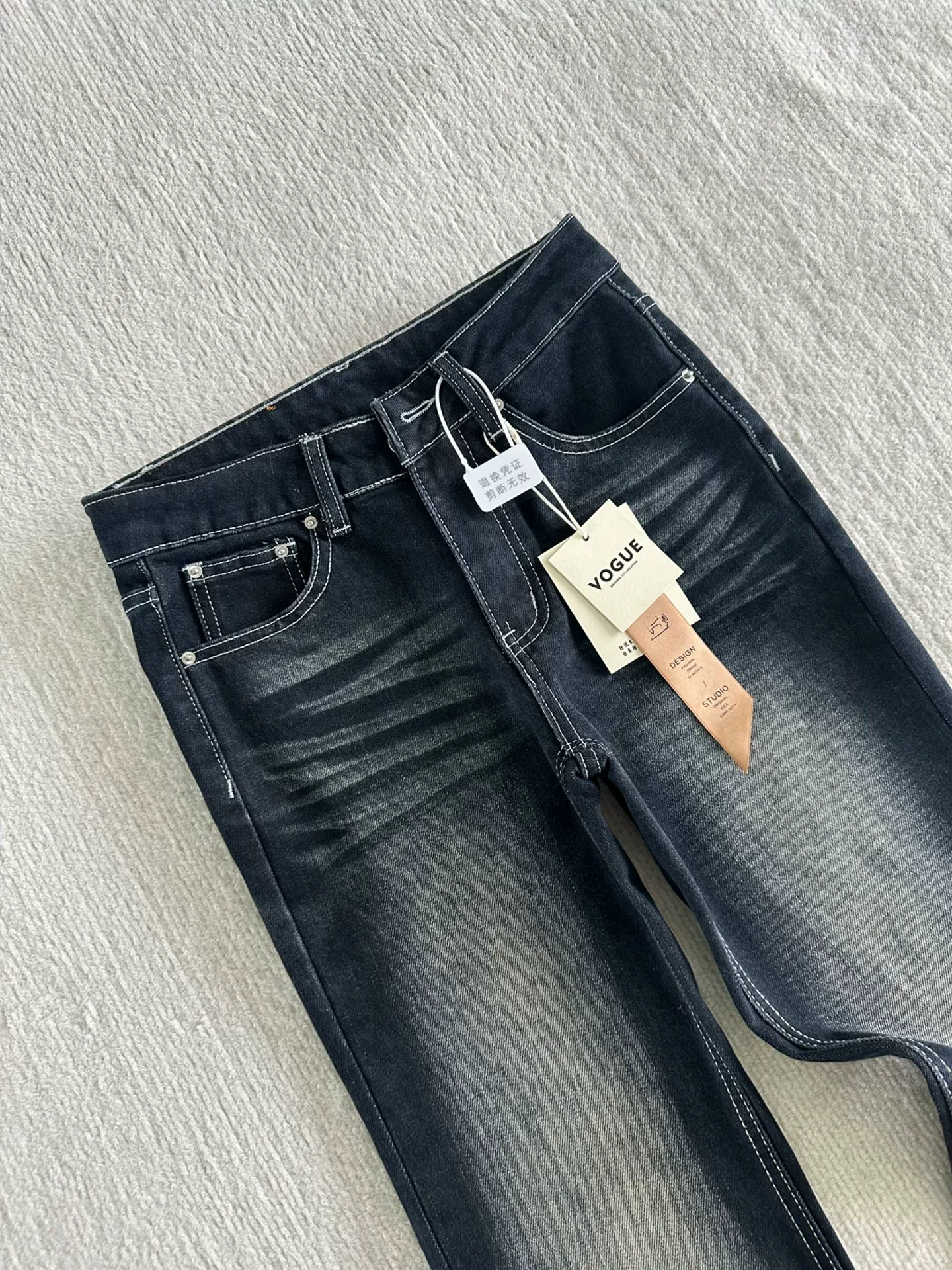 Quần jean ống loe màu xanh xám cổ điển của Mỹ dành cho nữ, mùa thu đông, cỡ lớn, cạp cao, co giãn, che hông, quần ống loe lót lông cừu