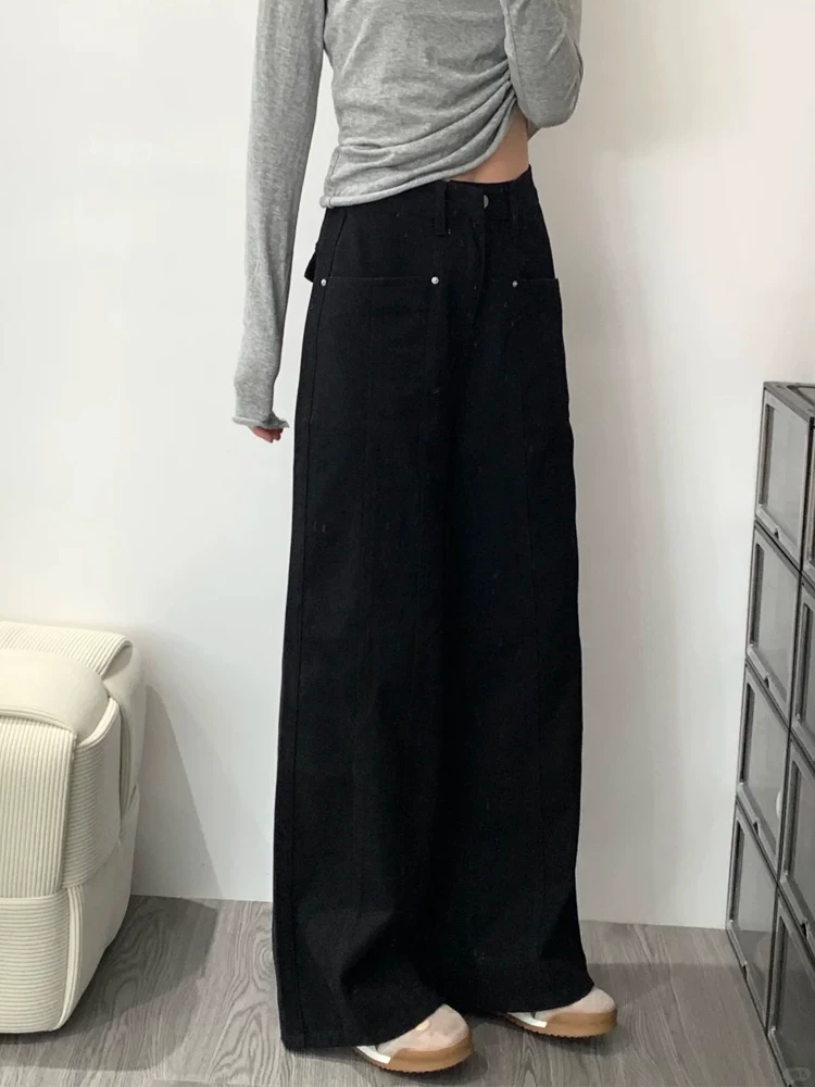 Quần jean ống rộng chữ A kiểu Mỹ dành cho nữ, mẫu thu mới, cỡ lớn, lưng cao, dáng rộng, giảm béo, quần ống thẳng