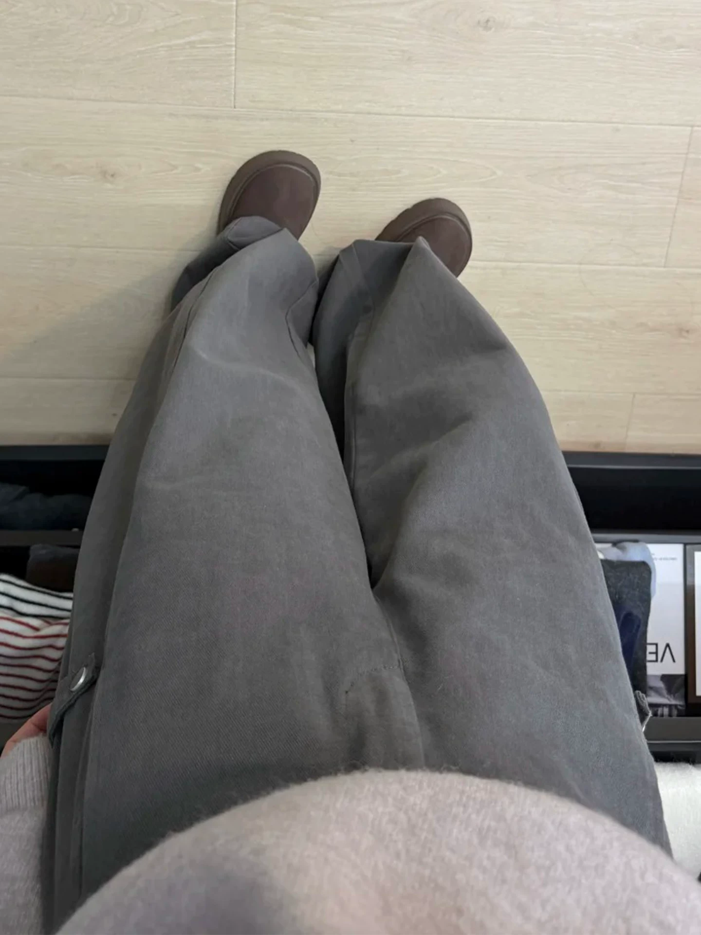 Quần ống rộng thường ngày lót lông màu xám dành cho nữ, cỡ lớn mùa đông, lưng cao, dáng rộng, thon gọn, dáng quả lê, quần cargo hình lưỡi kiếm