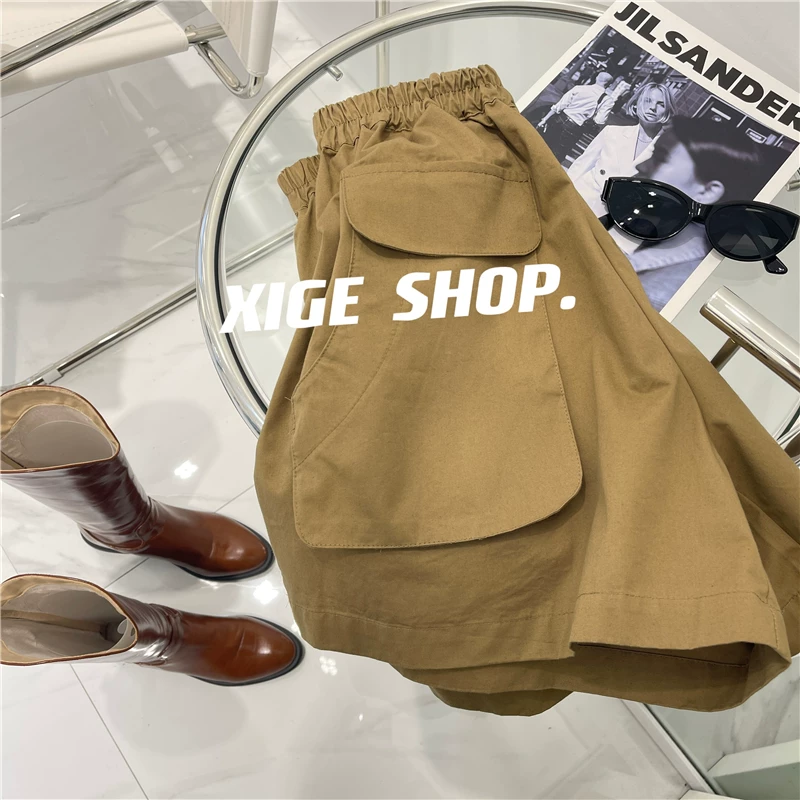 Quần short bảo hộ lao động thiết kế dáng quả lê dành cho nữ, kiểu dáng mỏng mùa hè, cỡ lớn, lưng cao, quần ống rộng dáng chữ A rộng rãi